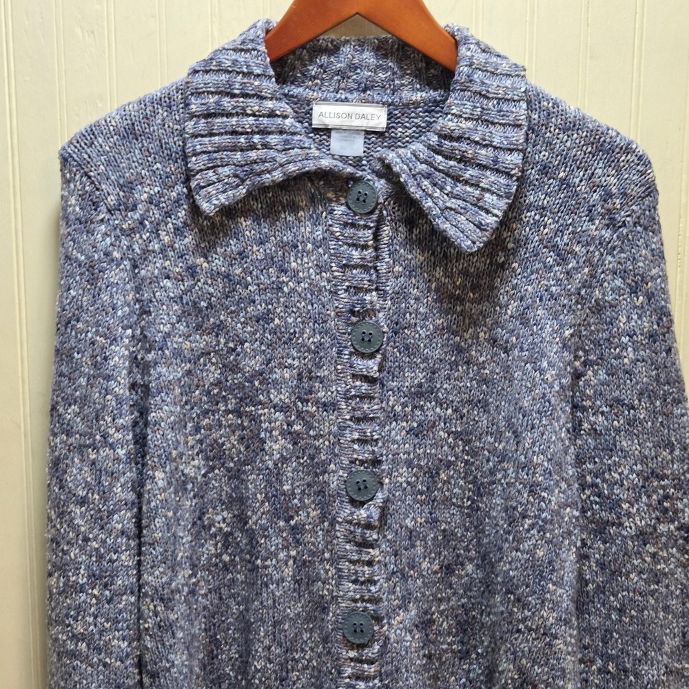 Allison‎ Daley Cardigan Sweater Womens XL Blue Collared Chunky Knit Button Front